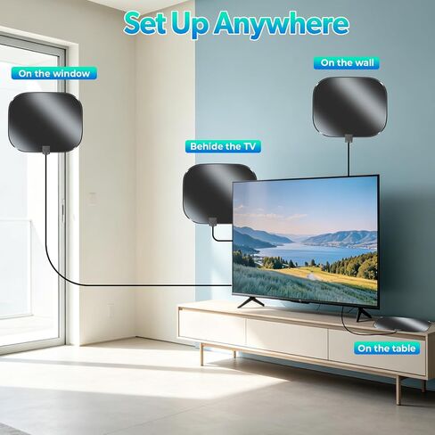 Digital Antenna for Local Channels, TV Antenna for Smart TV | 5000+ Miles Range Digital Antenna for Local Channels, 4K 8K 1080p HD Antenna with Signal Booster-18FT Coaxial Cable in Saudi Arabia