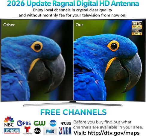 Digital Antenna for Local Channels, TV Antenna for Smart TV | 5000+ Miles Range Digital Antenna for Local Channels, 4K 8K 1080p HD Antenna with Signal Booster-18FT Coaxial Cable in Saudi Arabia