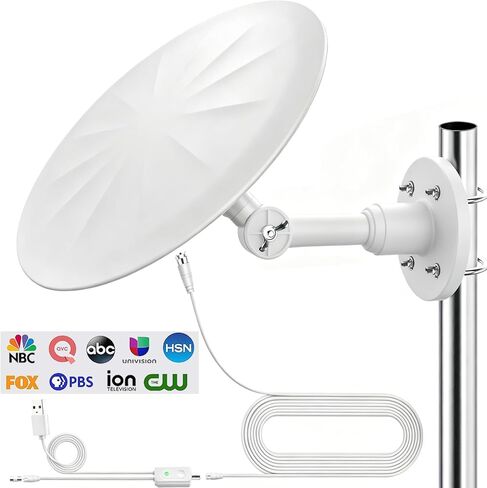 Omni Directional Outdoor TV Antenna for Local Channel Receive, Black | Digital HD Antenna Signal, with 35ft HDTV Cable, Super Signal Booster, for Attic/Camping/RV/Boat, 2026 Latest in Saudi Arabia