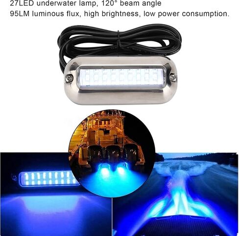 Keenso Underwater Light Stainless Steel Transom Light 27 LED 10 to | Underwater Light Stainless Steel Transom Light 27 LED 10 to 30VDC IP68 120 Degree Beam 4.9ft Cable for Marine in Kuwait