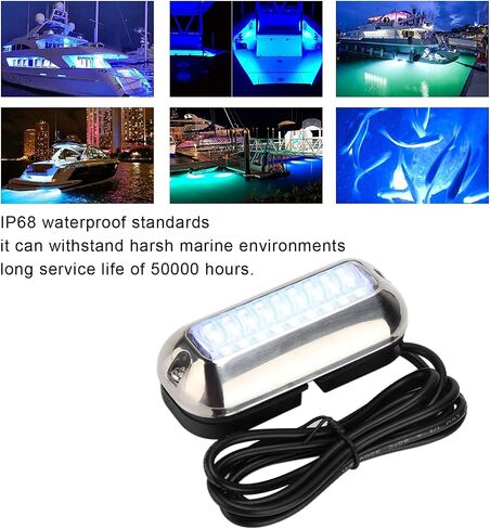 Keenso Underwater Light Stainless Steel Transom Light 27 LED 10 to | Underwater Light Stainless Steel Transom Light 27 LED 10 to 30VDC IP68 120 Degree Beam 4.9ft Cable for Marine in Kuwait