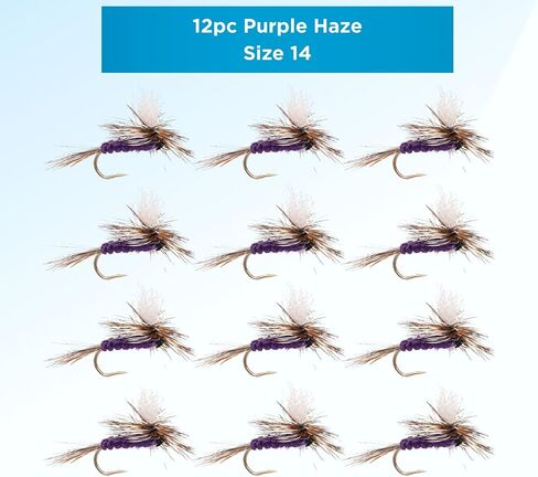 Purple Haze 12 Pack – Premium Hand Tied Dry Flies for Fly Fishing – Versatile Mayfly & Attractor Pattern – High Floating, All-Season Trout Fly Set in Kuwait