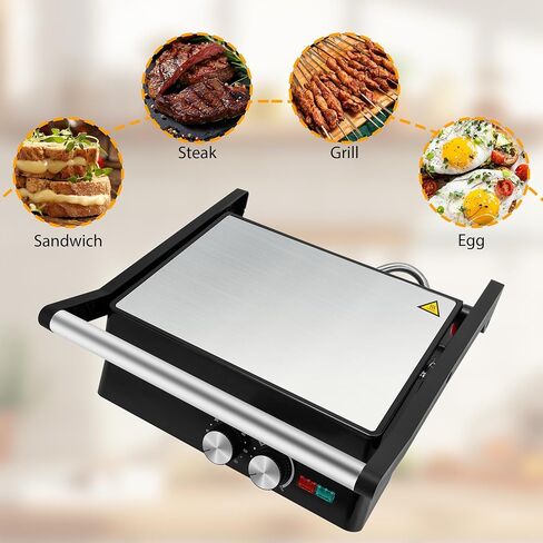 SUSTEAS Panini Press Sandwich Maker and Electric Indoor Grill with Temperature Time Setting, Easy Clean Nonstick Grids, Opens 180°/105° to Fit Any Type or Size of Food, 1400W, BBQ, Black in Saudi Arabia