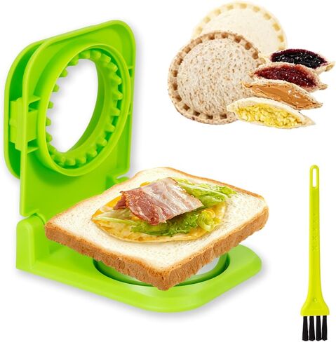 Uncrustables Sandwich Cutter for Kids Lunchboxes, Round Shape, Green | Detachable Design with Cleaning Brush, Flexible Spring Presser, Crustless Sandwich Cutter, PB&J Uncrustable Maker in Saudi Arabia