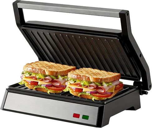 Panini Press Grill, 1200W Sandwich Maker with Non-Stick Plates, Standard 2-Slice Sandwich Press Electric Indoor Grill, Opens 180° to Fit Any Size of Food, Stainless Steel, Removable Drip Tray, Sliver in Saudi Arabia