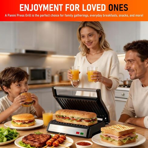 Panini Press Grill, 1200W Sandwich Maker with Non-Stick Plates, Standard 2-Slice Sandwich Press Electric Indoor Grill, Opens 180° to Fit Any Size of Food, Stainless Steel, Removable Drip Tray, Sliver in Saudi Arabia
