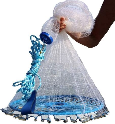 Lawaia Throw Net Saltwater Fishing Cast Net Casting Nets Throw Hand Fishing Net Monofilament Size 4FT/ 5FT/ 6FT/ 7FT/ 8FT/ 9FT/ 10FT/ 11FT/ 12FT Radius in Kuwait