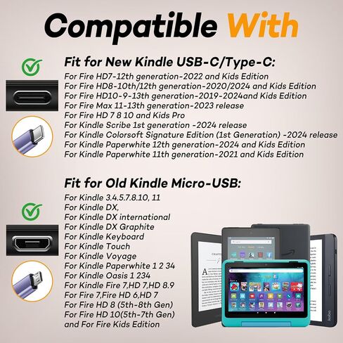 Kindle Charging Accessories Amazon Fire Tablet Micro Charger Cord Replacement for Kindle Oasis 3/2/1 Voyage/DX/Basic 3/Paperwhite 4/3/2/1 Colorsoft/Scribe/Signature Edition/Fire Kids Pro/Android in Kuwait