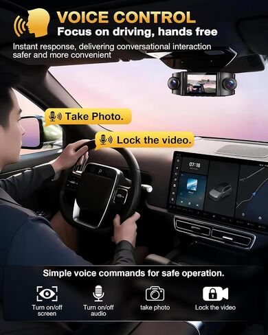 4 Channel 360° Dash Cam, 4K Front + 1080P Rear/Left/Right, 5GHz WiFi 30MB/s | Free 128GB SD Card, Voice Control Dash Camera, APP, GPS, 3" IPS Screen, Night vision, G-Sensor, Parking Mode, Loop Recording in Saudi Arabia