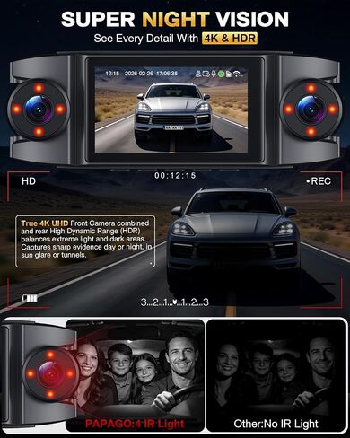 4 Channel 360° Dash Cam, 4K Front + 1080P Rear/Left/Right, 5GHz WiFi 30MB/s | Free 128GB SD Card, Voice Control Dash Camera, APP, GPS, 3" IPS Screen, Night vision, G-Sensor, Parking Mode, Loop Recording in Saudi Arabia