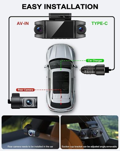 4 Channel 360° Dash Cam, 4K Front + 1080P Rear/Left/Right, 5GHz WiFi 30MB/s | Free 128GB SD Card, Voice Control Dash Camera, APP, GPS, 3" IPS Screen, Night vision, G-Sensor, Parking Mode, Loop Recording in Saudi Arabia