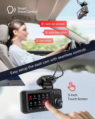 REDTIGER F17 Elite 4K Dash Cam 3 Channel, STARVIS 2 IMX678 & IMX675, 128GB Card, Full Night Color, 4K+2.5K+1080P Front and Rear Inside, Voice Control, 5GHz WiFi-30MB/s Download, GPS, HDR, Parking Mode in Kuwait