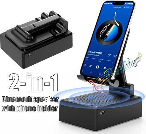 Cell Phone Stand with Wireless Bluetooth Speaker, Adjustable Angle,Foldable Stand HD Surround Sound for Home, Compatible with All iPhone/Android Phones, Cool Gadget Gift for Men Women Dad Mom in Saudi Arabia