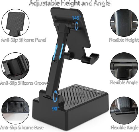 Cell Phone Stand with Wireless Bluetooth Speaker, Adjustable Angle,Foldable Stand HD Surround Sound for Home, Compatible with All iPhone/Android Phones, Cool Gadget Gift for Men Women Dad Mom in Saudi Arabia