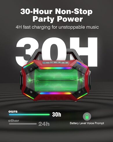 Qozybuds Bluetooth 6.0 Speaker, 80W(Peak) Loud Speaker with Bass, 30H Working Time, IPX6 Waterproof Large Jobsite Speakers with TWS, RGB Lights for Work, Outdoor, Workshop, Garage (Red) in Kuwait