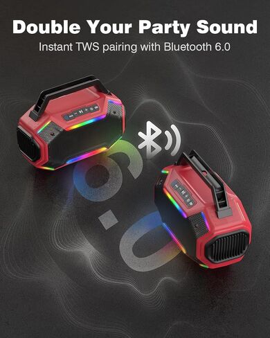 Qozybuds Bluetooth 6.0 Speaker, 80W(Peak) Loud Speaker with Bass, 30H Working Time, IPX6 Waterproof Large Jobsite Speakers with TWS, RGB Lights for Work, Outdoor, Workshop, Garage (Red) in Kuwait