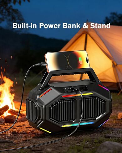 Qozybuds Bluetooth 6.0 Speaker, 80W(Peak) Loud Speaker with Bass, 30H Working Time, IPX6 Waterproof Large Jobsite Speakers with TWS, RGB Lights for Work, Outdoor, Workshop, Garage (Red) in Kuwait