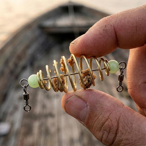 25Pcs Stainless Steel Fishing Bait Spring Feeder with Luminous Beads & Swivel, 8cm 6.1g, Secure Bait Holder for Long Casting & Good Atomization in Saudi Arabia