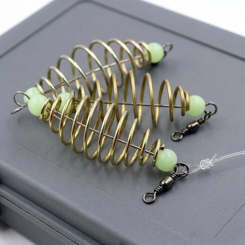 25Pcs Stainless Steel Fishing Bait Spring Feeder with Luminous Beads & Swivel, 8cm 6.1g, Secure Bait Holder for Long Casting & Good Atomization in Saudi Arabia