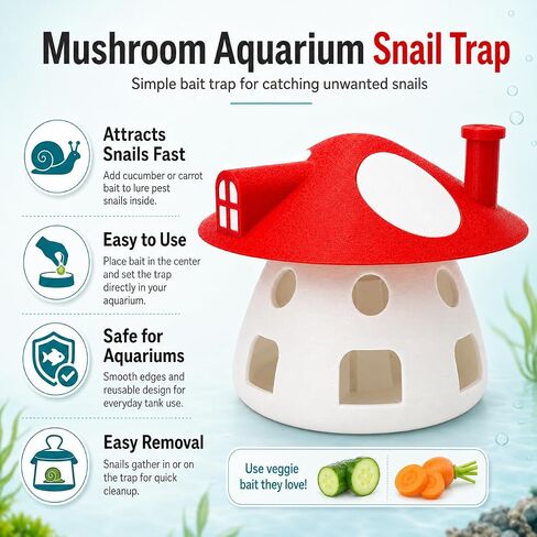 Mushroom Snail Traps for Freshwater Aquarium, Reusable Aquarium Snail Bait Trap with Removable Top, Cute Fish Tank Snail Catcher for Planted Tanks, Nano Tanks, Community Aquariums in Saudi Arabia