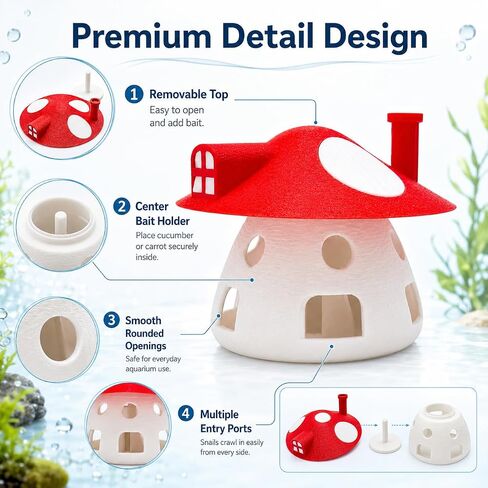 Mushroom Snail Traps for Freshwater Aquarium, Reusable Aquarium Snail Bait Trap with Removable Top, Cute Fish Tank Snail Catcher for Planted Tanks, Nano Tanks, Community Aquariums in Saudi Arabia