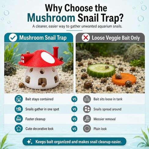 Mushroom Snail Traps for Freshwater Aquarium, Reusable Aquarium Snail Bait Trap with Removable Top, Cute Fish Tank Snail Catcher for Planted Tanks, Nano Tanks, Community Aquariums in Saudi Arabia