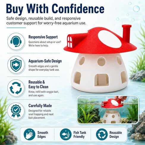 Mushroom Snail Traps for Freshwater Aquarium, Reusable Aquarium Snail Bait Trap with Removable Top, Cute Fish Tank Snail Catcher for Planted Tanks, Nano Tanks, Community Aquariums in Saudi Arabia