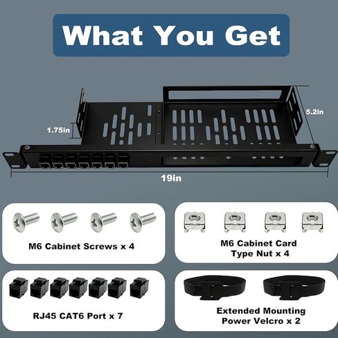 19in 1U Metal Rack Mount for Ubiquiti UCG-Fiber & UXG-Fiber Gateway- Hinged Rack Tray with 7 rj45 Keystone Jack cat6, Power Bay in Saudi Arabia