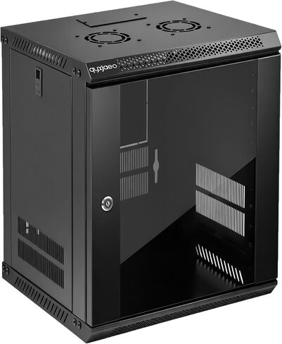6U Wall Mount Server Rack Cabinet for 19'' IT Equipment, AV Device | 17.7 Inch Depth Network Cabinet Enclosure, Lockable Glass Door with Cooling Fan, Easy Install for Home Office Media Equipment in Saudi Arabia