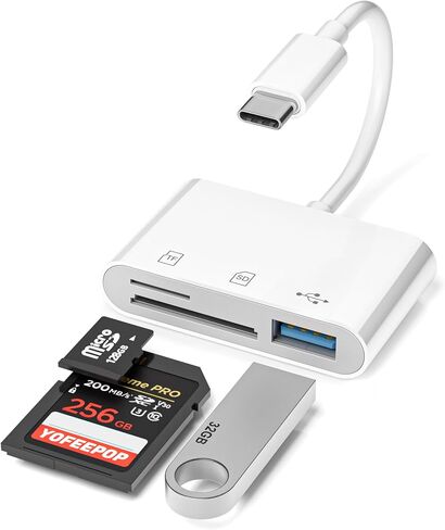 قارئ بطاقة ذاكرة USB-C SD، محول كاميرا من النوع C، عارض تريل لجهاز iPhone | دعم بطاقة SD • متوافق مع أجهزة iPhone 17/16/15 وiPad وAndroid • Trail Camera Viewer • التوصيل والتشغيل in Kuwait