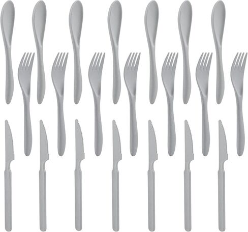 Zoyiancy 21Pcs Wheat Straw Cutlery Set, Beige Reusable Utensil Set | Wheat Straw, Unbreakable Lightweight, Rounded Fork Edge, Deep Soup Spoon, Sharp Serrated Knife, Home Office School Travel Use in Saudi Arabia