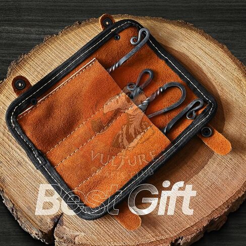 Medieval Silverware Set with Leather Cover - Hand Forged Medieval Cutlery Set - Viking Camping Utensils, Medieval Decor,Gifts - 4 Pcs Viking Utensils Set Fork Spoon and Knife Set (Half Black) (Silver Black) in Saudi Arabia