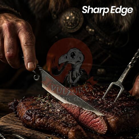 Medieval Silverware Set with Leather Cover - Hand Forged Medieval Cutlery Set - Viking Camping Utensils, Medieval Decor,Gifts - 4 Pcs Viking Utensils Set Fork Spoon and Knife Set (Half Black) (Silver Black) in Saudi Arabia