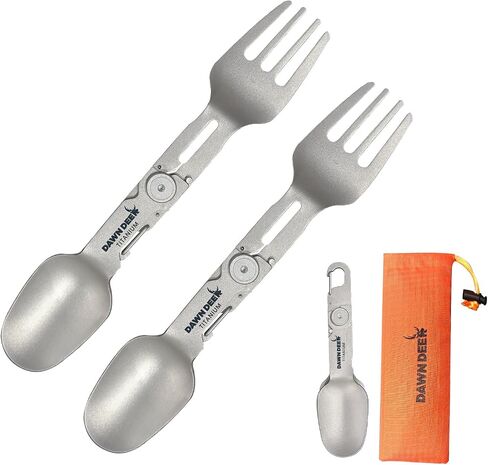 Titanium Rotating Spork, 2-in-1 Folding Camping Utensil | Rotating spoon and fork with built-in carabiner. Opens to 7.2 in, folds to 5.1 in, weighs 1 oz for camping and backpacking. in Saudi Arabia