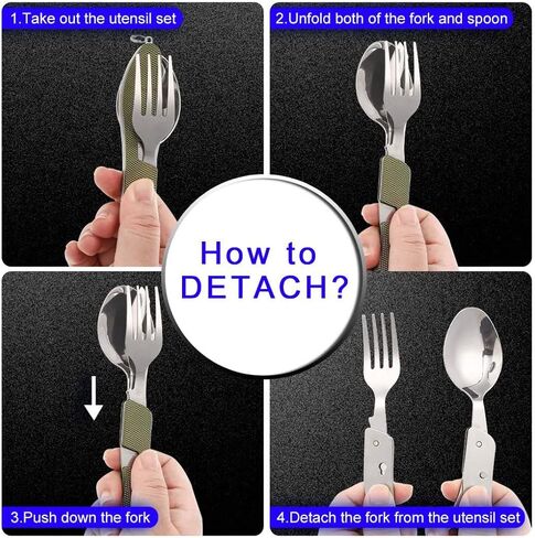 2Pcs Detachable Camping Utensils Cutlery Set, Caudblor Portable 4 in 1 Stainless Steel Travel Utensil, Foldable Knife Fork Spoon Bottle Opener, Multi Function Eating Flatware Tableware(Green Black) | Stainless Steel Detachable Knife Fork Spoon Bottle Open in Saudi Arabia