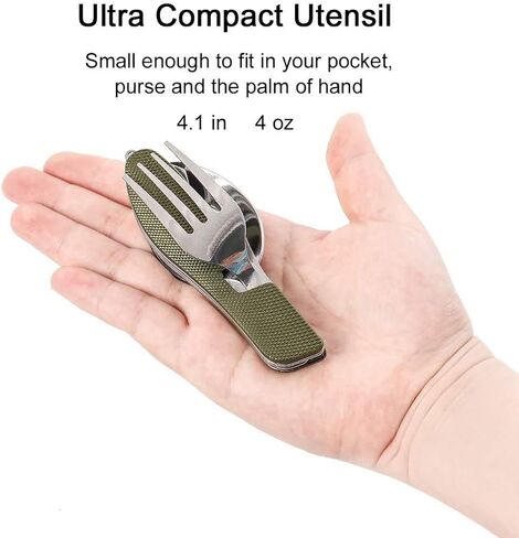 2Pcs Detachable Camping Utensils Cutlery Set, Caudblor Portable 4 in 1 Stainless Steel Travel Utensil, Foldable Knife Fork Spoon Bottle Opener, Multi Function Eating Flatware Tableware(Green Black) | Stainless Steel Detachable Knife Fork Spoon Bottle Open in Saudi Arabia