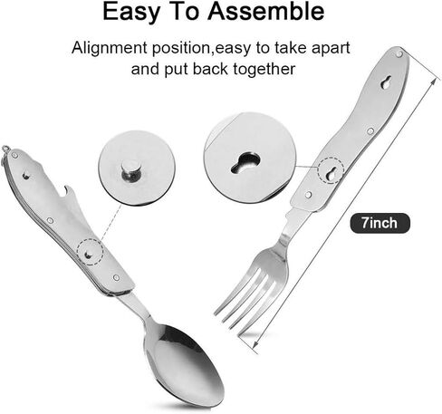 2Pcs Detachable Camping Utensils Cutlery Set, Caudblor Portable 4 in 1 Stainless Steel Travel Utensil, Foldable Knife Fork Spoon Bottle Opener, Multi Function Eating Flatware Tableware(Green Black) | Stainless Steel Detachable Knife Fork Spoon Bottle Open in Saudi Arabia