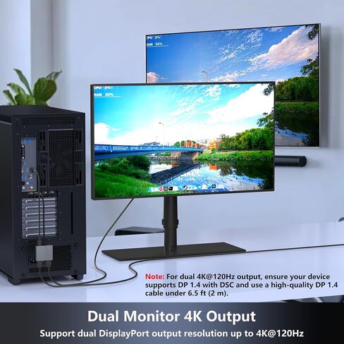 Display Port Splitter for Dual Monitors, 4K@120Hz DisplayPort to Dual DisplayPort Adapter, Displayport MST Hub, Monitor Splitter, Dual Monitor Adapter for Laptop, Desktop, Graphics Card and More in Saudi Arabia