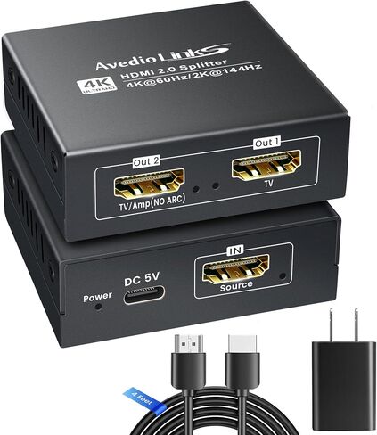 4K@60Hz HDMI Splitter 1 in 2 Out for TV & Soundbar w/ 4Ft HDMI Cable, HDCP 2.2 Bypass, HDMI Audio Splitter Support Dolby Vision/Atmos 7.1ch, Downscale 4K/1080P Sync, 1080P@120Hz, 2K@144Hz for PS5,Roku in Saudi Arabia