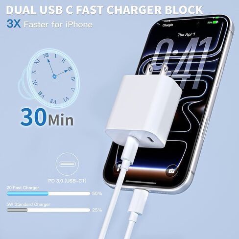3Pack USB C Fast Charger Block, Dual USB C Port iPhone Wall Charger Adapter | 2 in 1 USBC Charger 20W Apple Type C Fast Charging Block for iPhone 17 Pro Max/16 Pro Max/15/14/13/12/11/Xs Max/XR/X,iPad Pro in Saudi Arabia