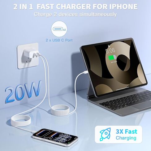 3Pack USB C Fast Charger Block, Dual USB C Port iPhone Wall Charger Adapter | 2 in 1 USBC Charger 20W Apple Type C Fast Charging Block for iPhone 17 Pro Max/16 Pro Max/15/14/13/12/11/Xs Max/XR/X,iPad Pro in Saudi Arabia