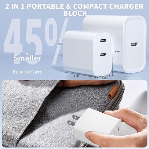 3Pack USB C Fast Charger Block, Dual USB C Port iPhone Wall Charger Adapter | 2 in 1 USBC Charger 20W Apple Type C Fast Charging Block for iPhone 17 Pro Max/16 Pro Max/15/14/13/12/11/Xs Max/XR/X,iPad Pro in Saudi Arabia