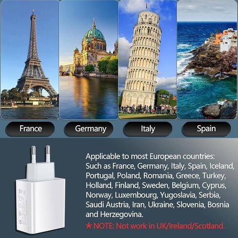 European Travel Plug Adapter USB C, 55W USB C European Charger 4-Port Fast Charger Type C Wall Charger USA to Europe Plug Adapter for iPhone 17 16 15 14 13 12 11 Pro Max X 8, Galaxy, Android in Saudi Arabia