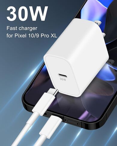 30W USB C Fast Charger for Google Pixel 11/11 Pro XL/Fold/10/9/8/7/6 Pro XL | 30 Watt Type C Super Fast Wall Charger Block, Pixel Phone Fast Charging Brick Accessories,with 6FT USB-C Charging Cable,White in Kuwait