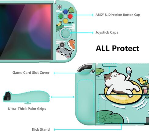 PlayVital ZealProtect Soft Protective Case for Nintendo Switch OLED, Flexible Protector Joycon Grip Cover for Nintendo Switch OLED with Thumb Grip Caps & ABXY Direction Button Caps - Pool Party Kitten in Saudi Arabia