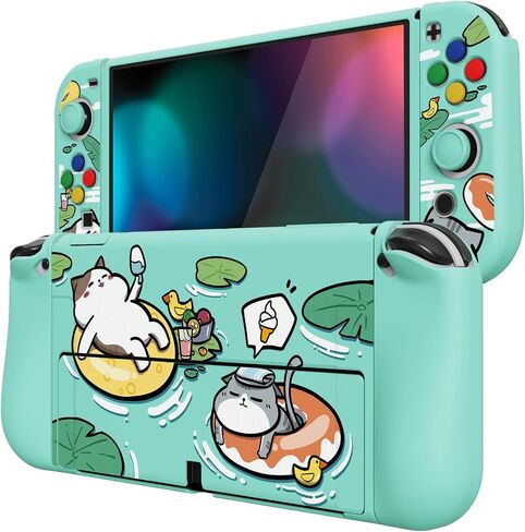PlayVital ZealProtect Soft Protective Case for Nintendo Switch OLED, Flexible Protector Joycon Grip Cover for Nintendo Switch OLED with Thumb Grip Caps & ABXY Direction Button Caps - Pool Party Kitten in Saudi Arabia
