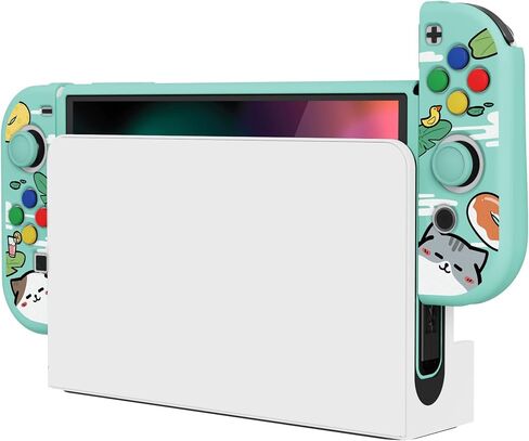 PlayVital ZealProtect Soft Protective Case for Nintendo Switch OLED, Flexible Protector Joycon Grip Cover for Nintendo Switch OLED with Thumb Grip Caps & ABXY Direction Button Caps - Pool Party Kitten in Saudi Arabia