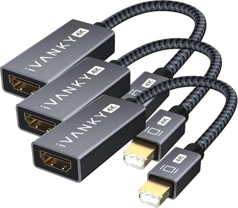 IVANKY 4K Mini DisplayPort to HDMI Adapter, 4K@30Hz Mini DP to HDMI Adapter | Gold-Plated/Braided Thunderbolt 2 to HDMI Compatible with MacBook Air/Pro, Microsoft Surface Pro/Dock, Monitor, Projector in Kuwait