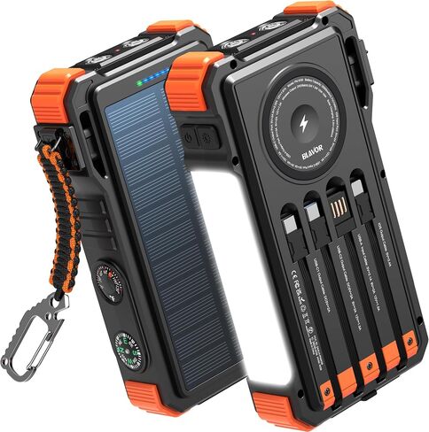 BLAVOR Solar Power Bank 20000mAh Built-in Cables, Wireless Charger for Phones & Apple Watch, 20W Fast Charging Battery Pack with USB C, Flashlight, Solar Charger for iPhone, iPad, iWatch, Samsung in Kuwait
