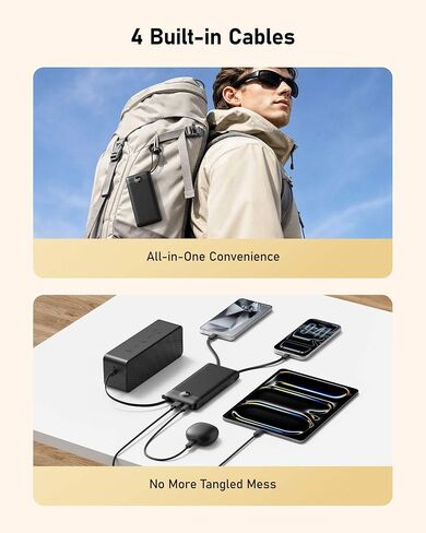 VEEKTOMX 10000mAh Portable Charger with 4 Built-in Cables | Slim Power Bank, USB-C Battery Pack with iPhone & Micro USB, TSA Approved Travel Charger for iPhone, Samsung, Android, Black in Kuwait
